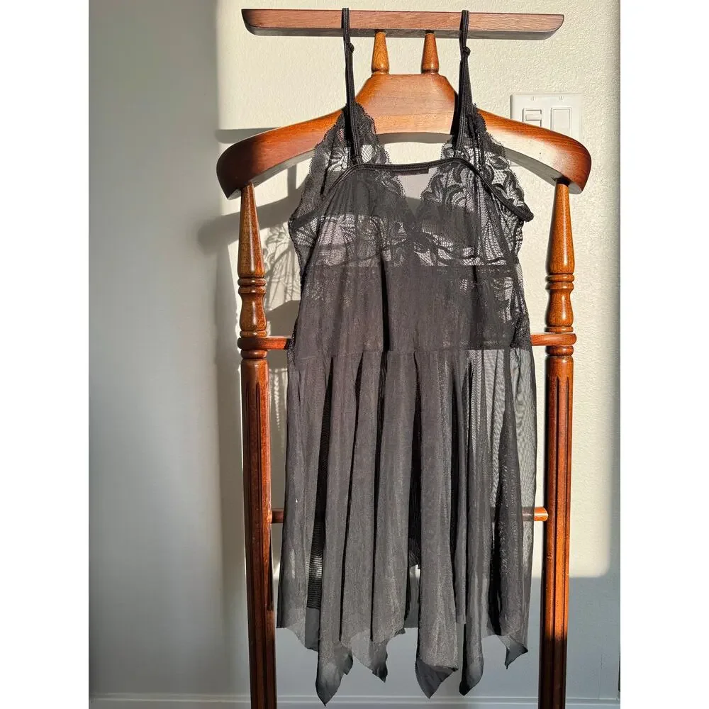 Aviclove Black Lace Babydoll Chemise Nightgown Sheer Lingerie Sleepwear M